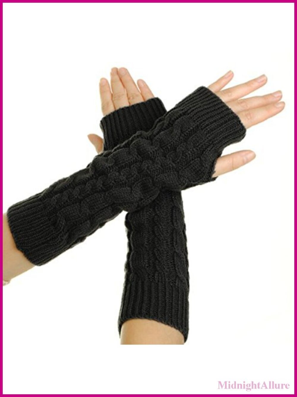 Cable Knit Fingerless Gloves Arm Warmers Thumb Hole Acrylic